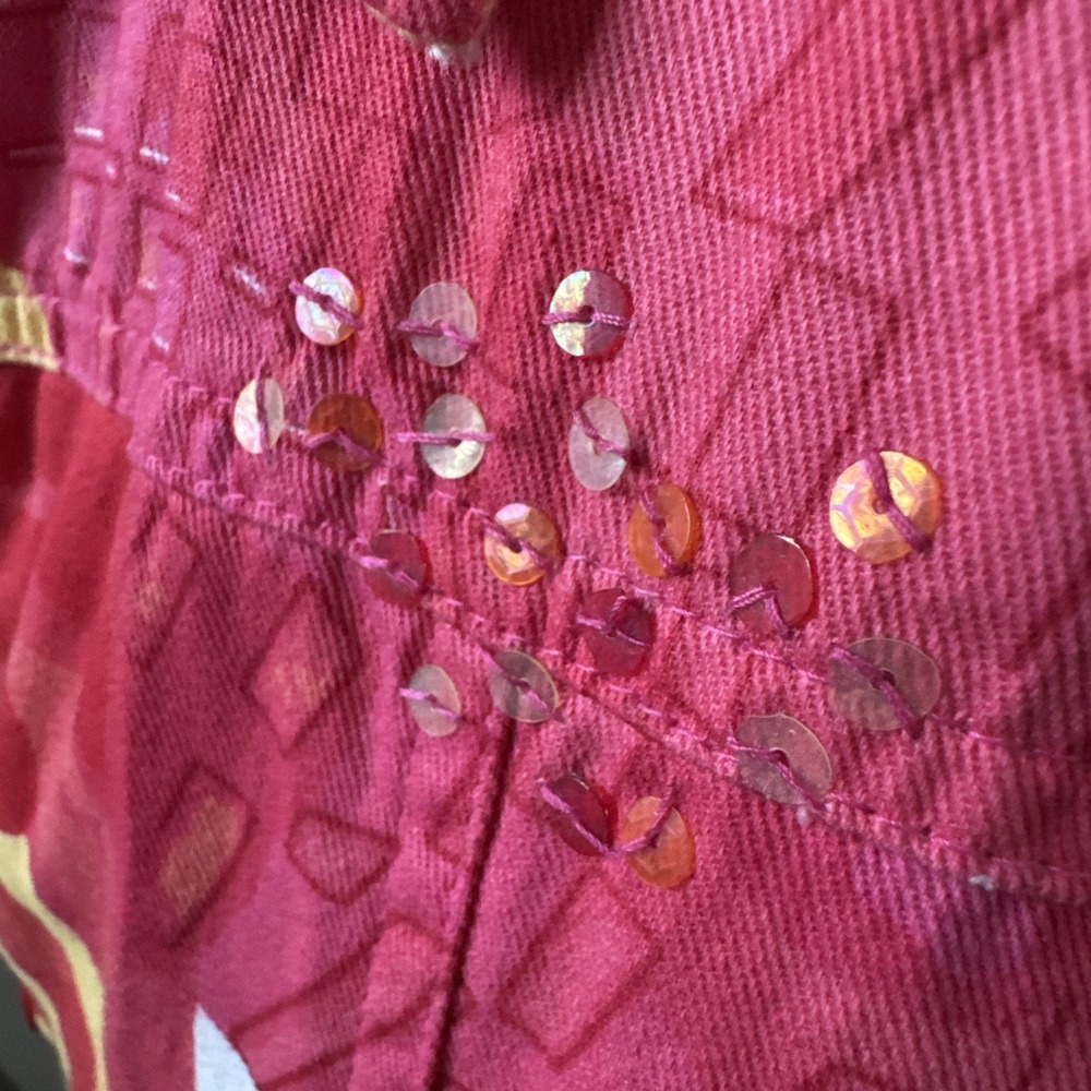 Vtg Choices Womans L 100% Cotton Colorful Button Up Jacket Sequins Red Yellow - Picture 4 of 16